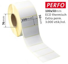 Labels op rol ft. 100 x 50mm  Eco thertmisch extra permanent - 8 rollen x 3000 etik/rol - Kern 76mm