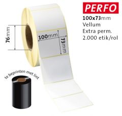 Labels op rol ft. 100 x 73mm Vellum extra permanent - 8 rollen x 2000 etik/rol - Perfo - Kern 76mm